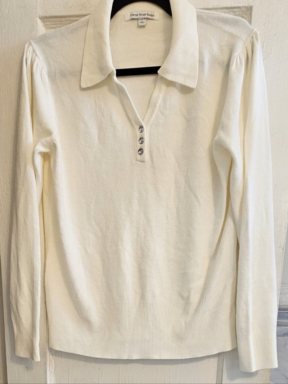 Mercer Street Studio Ivory Long-Sleeve Polo Sweater
